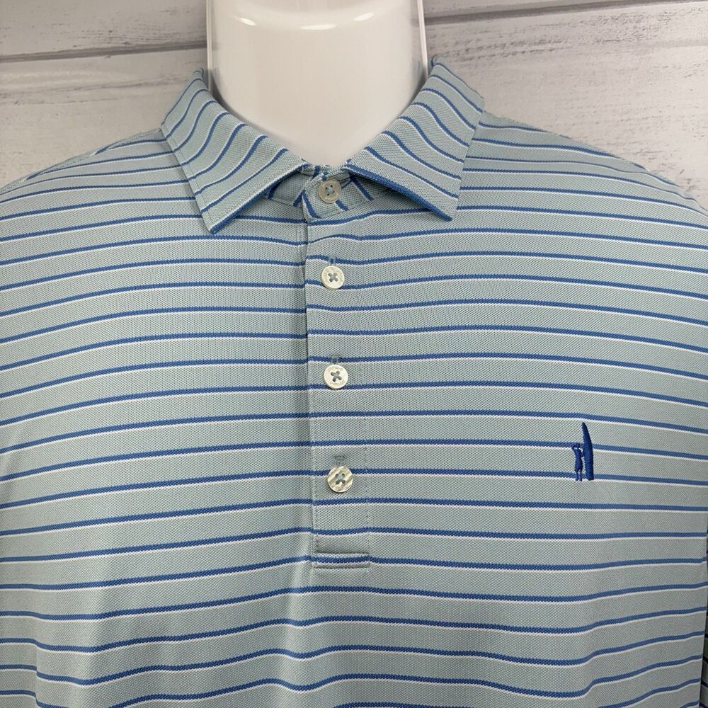 Johnnie-O Hangin' Out Men's Medium Mesh Polo Shirt Striped Short Sleeve Blue